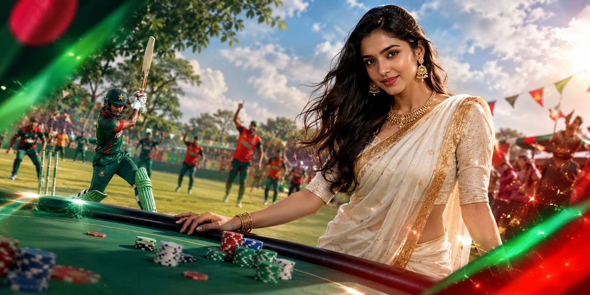 বগুড়ায় শাড়ি পরা তরুণী ক্রিকেট বেটিং বোনাস উপভোগ করছেন